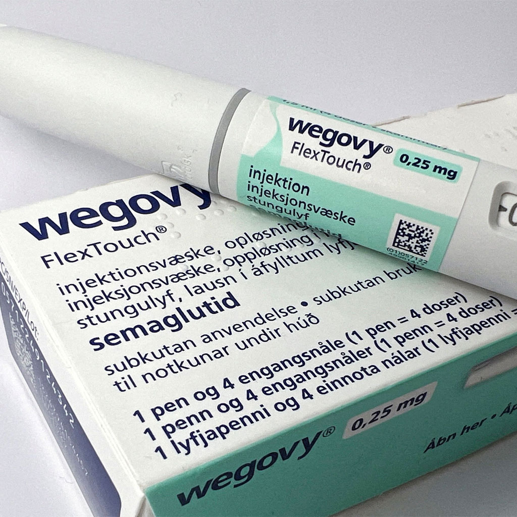 Wegovy box and injection pen, a GLP-1 receptor agonist medication used for weight loss and obesity management